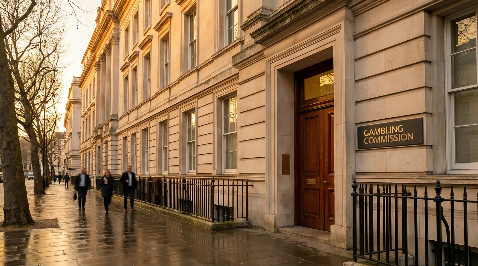 UK Gambling Commission government building exterior with official signage on a London street